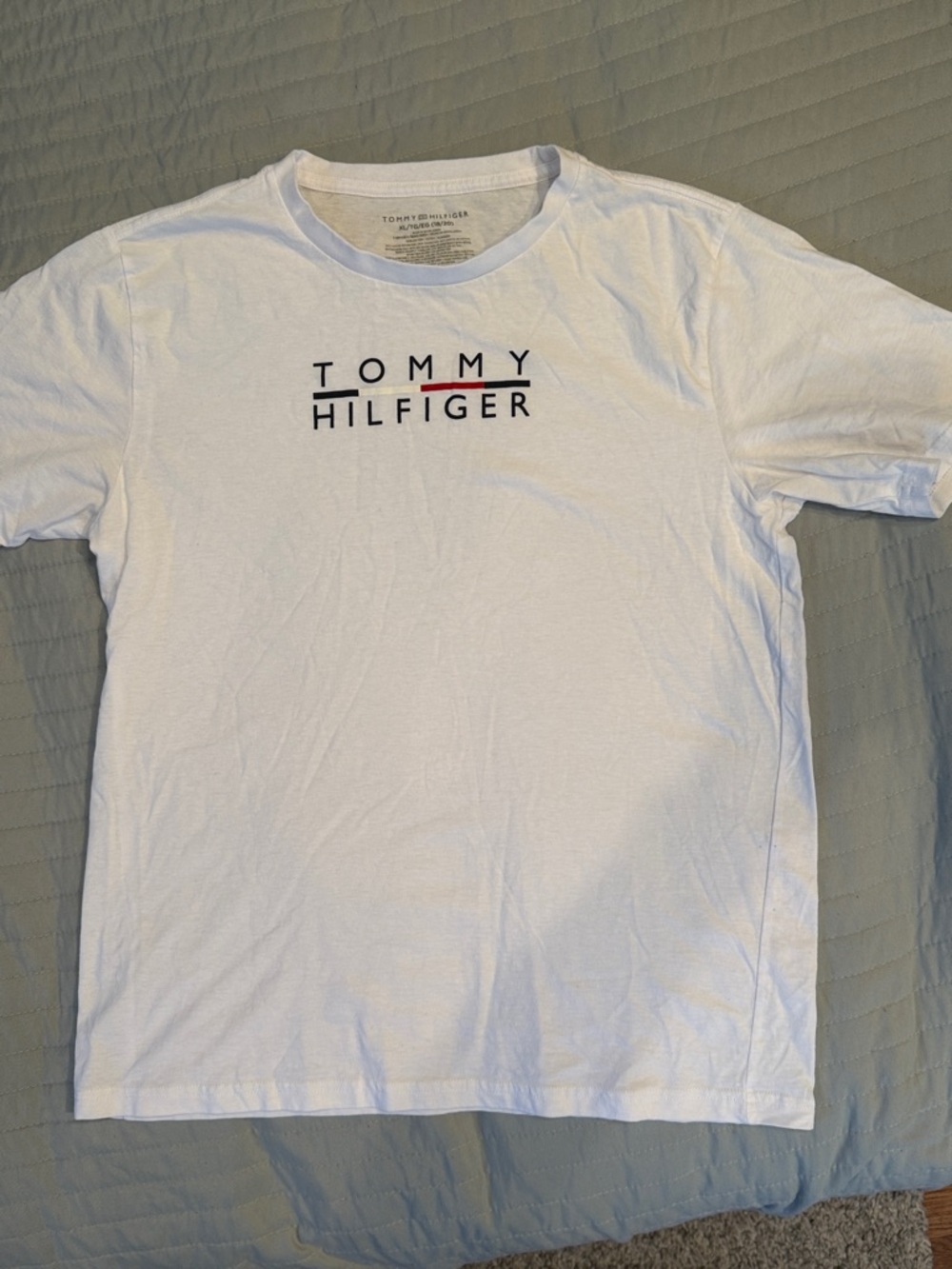Tommy Hilfiger White Tee with Black Logo and Red Accent